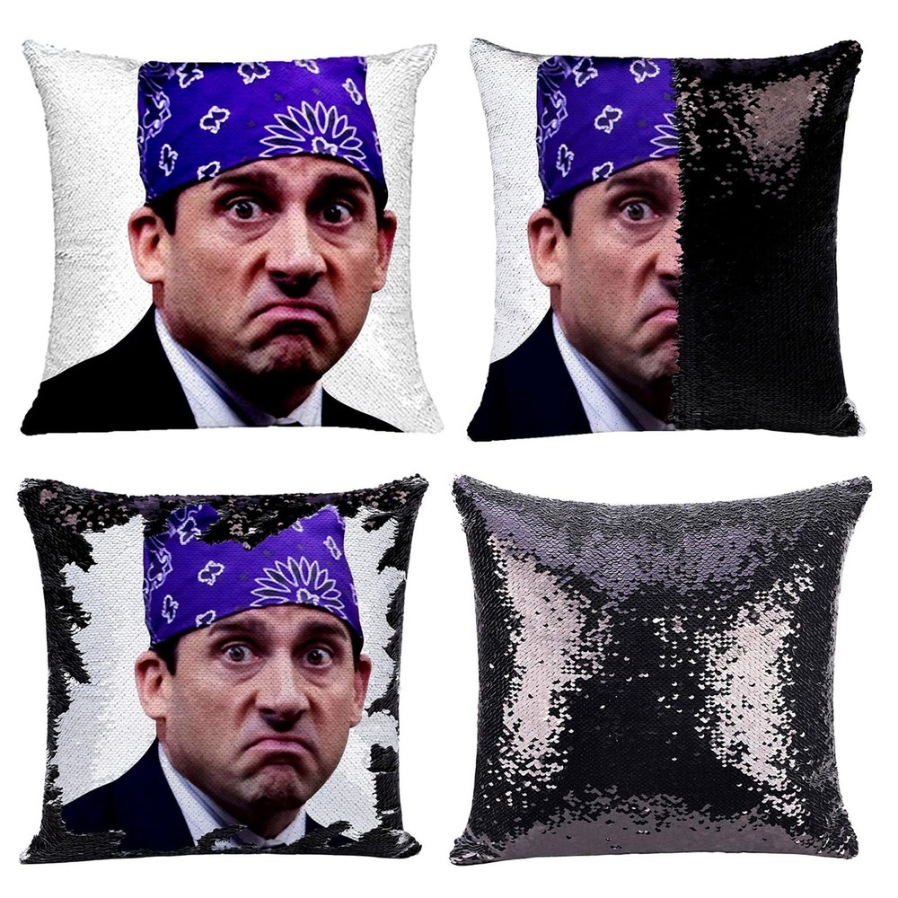 NWT The Office Prison Mike Reversible Sequin Pillow Cover 16x16 Black